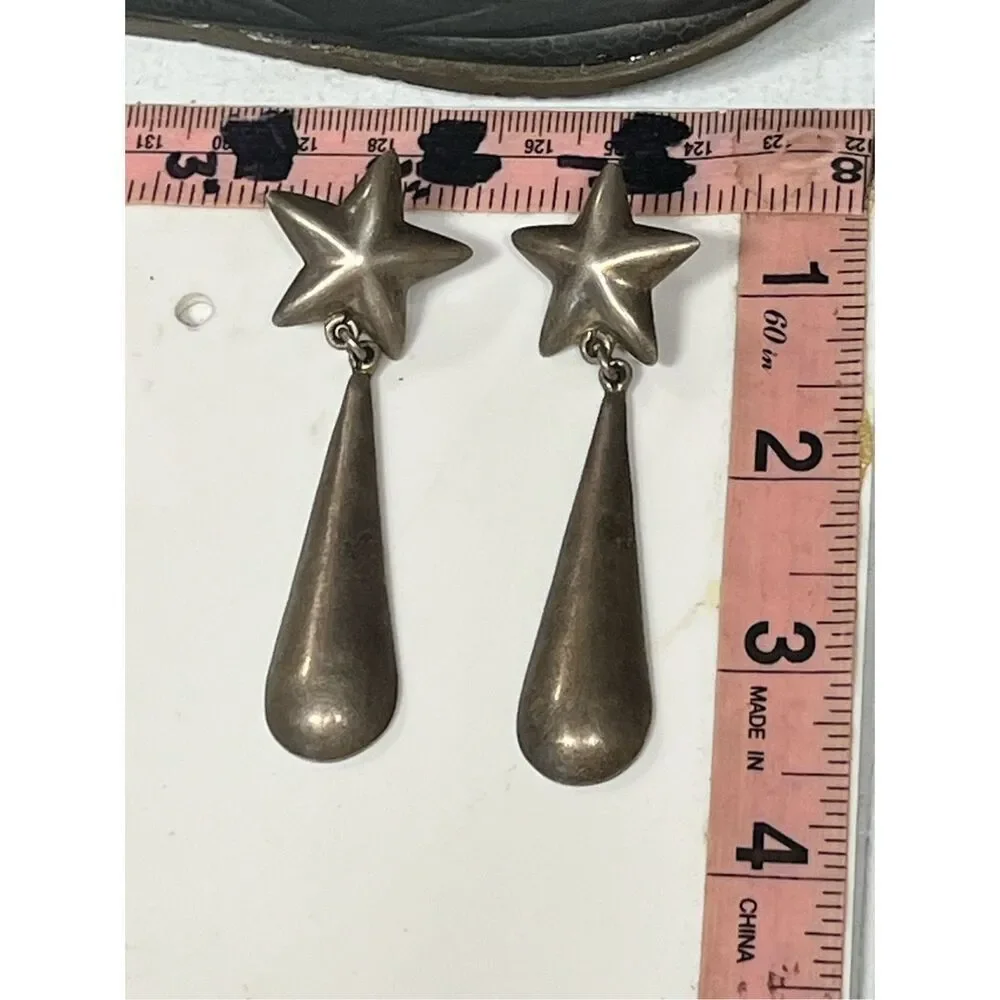 SOLD Rare Taxco Sterling Silver Star Drop Earrings Vintage 1970s - Picture 11 of 11